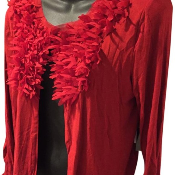 Red Ruffle Knit Cardigan ~  Size Large - Picture 2 of 7